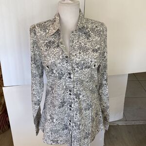 Western style black white printed faux gray Pearl snaps pockets 100 cotton new